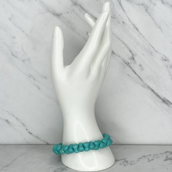 Chunky Faux Turquoise Beaded Stretch Bracelet - Picture 2 of 7